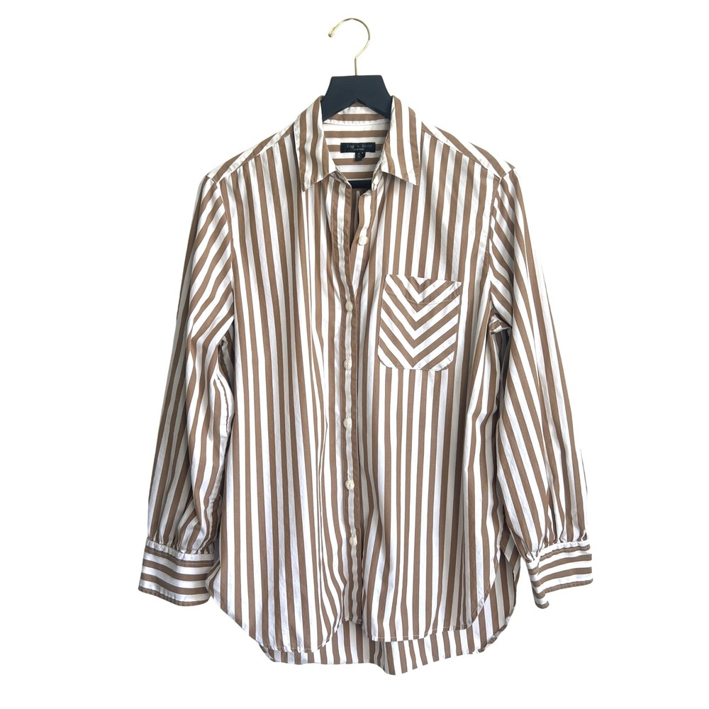 Rag & Bone Maxine Womens Medium Brown White Striped Cotton Button Down Shirt - Picture 2 of 7